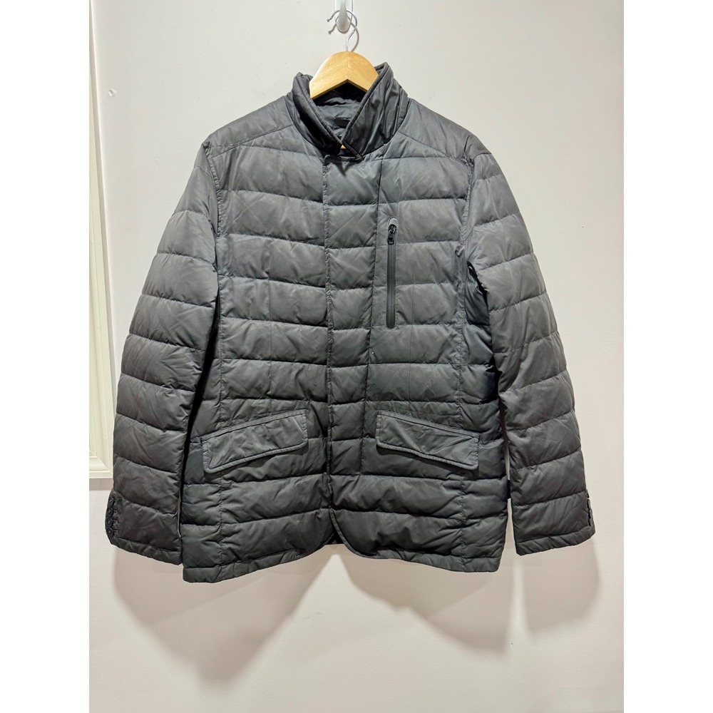Tahari Mens Duck Down Blazer Jacket Charcoal Gray Quilted Puffer Coat Medium